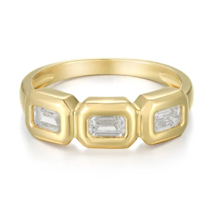 Three Stone Baguette Diamond Bezel Set Ring
