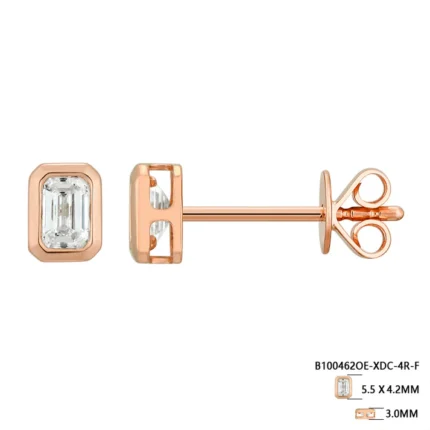 Bezel-Set Emerald Shape Diamond Stud Earrings